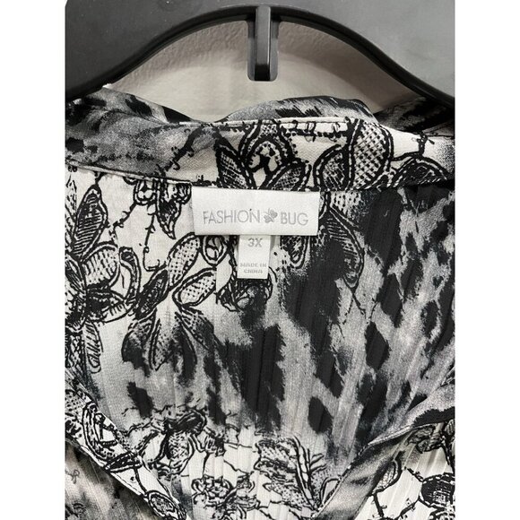 Fashion Bug Women's 3X Blouse Black/White/Gray Accordion Pleated Career Blouse - Picture 4 of 5